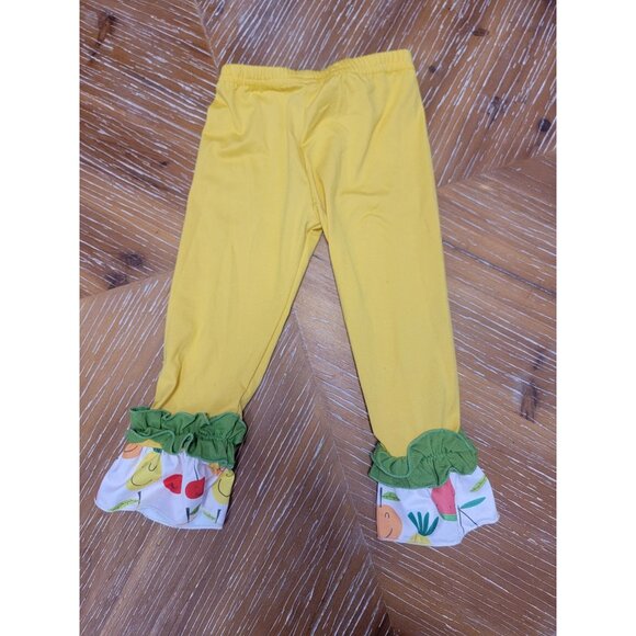 Little Jo Lemon Toddler Girls 7/8 Yellow Ruffle Leggings & Fruit Print Tunic Set - Picture 4 of 5